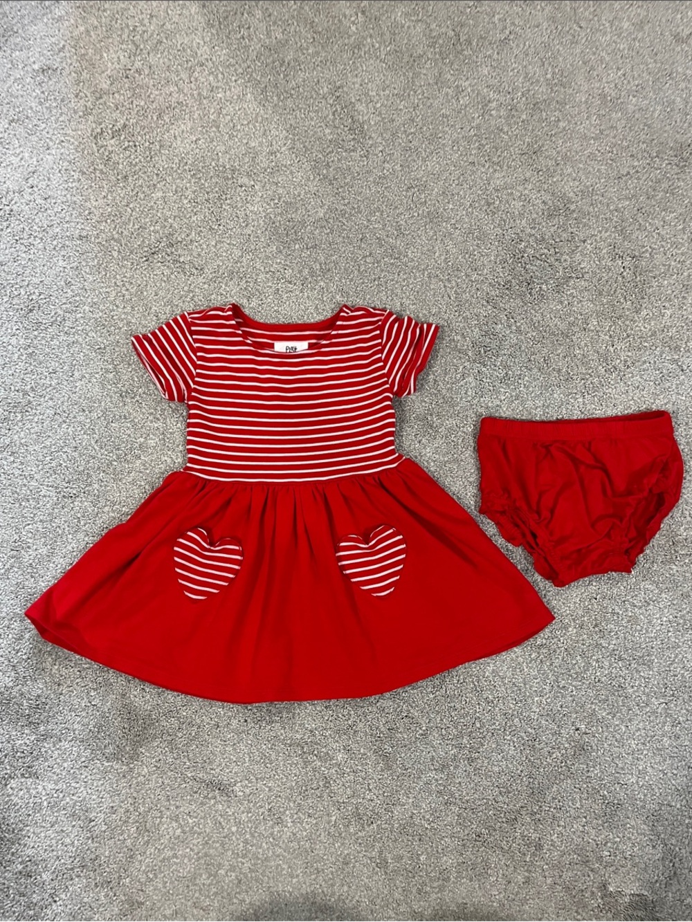 Little Sleepies Short Sleeve Red Striped Heart Pocket Dress with Bloomers - Kids